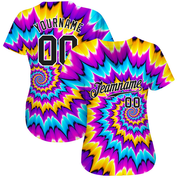Custom Tie Dye Black-White 3D Authentic Baseball Jersey alternate