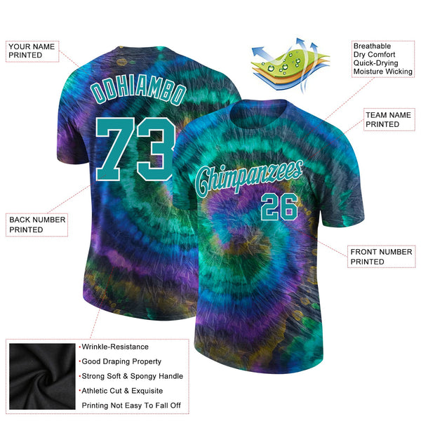 Custom Tie Dye Aqua-White 3D Performance T-Shirt alternate