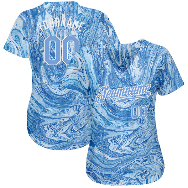 Custom Tie Dye Light Blue-White 3D Authentic Baseball Jersey alternate