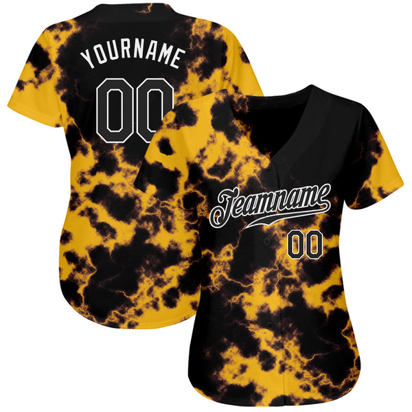 Custom Tie Dye Black-White 3D Authentic Baseball Jersey alternate