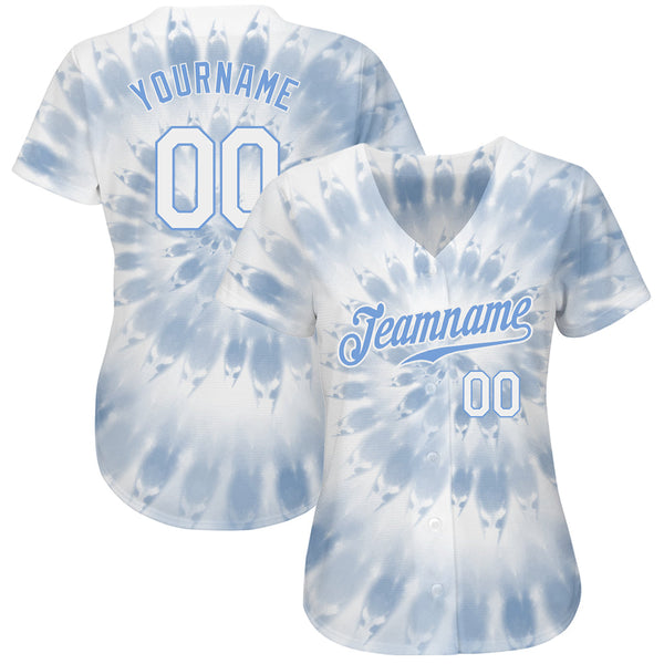 Custom Tie Dye White-Light Blue 3D Watercolor Authentic Baseball Jersey alternate