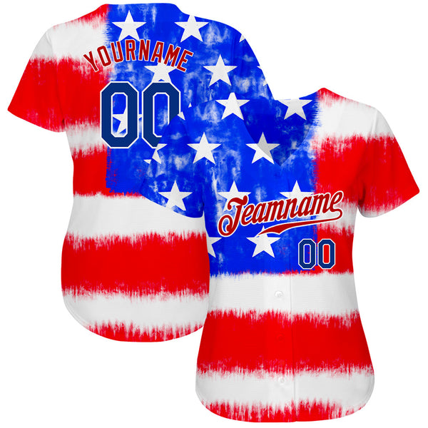 Custom Tie Dye Royal-Red 3D American Flag Authentic Baseball Jersey alternate