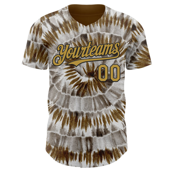 Custom Tie Dye Old Gold-Black Shibori Pattern Authentic Baseball Jersey alternate