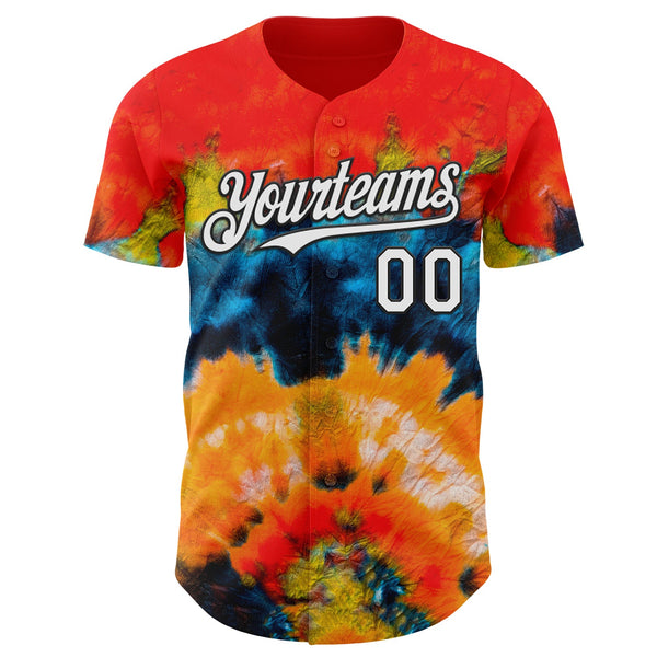 Custom Tie Dye White-Black Shibori Pattern Authentic Baseball Jersey alternate