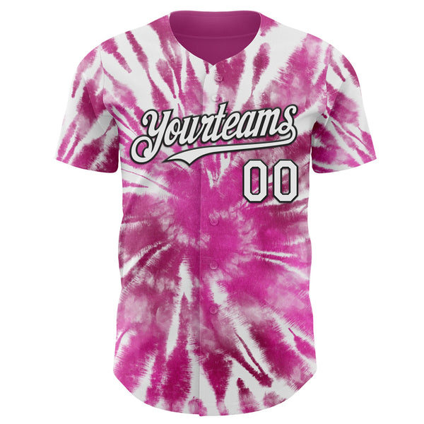 Custom Tie Dye White-Black Shibori Pattern Authentic Baseball Jersey alternate