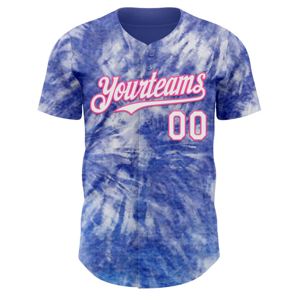 Custom Tie Dye White-Pink Shibori Pattern Authentic Baseball Jersey alternate