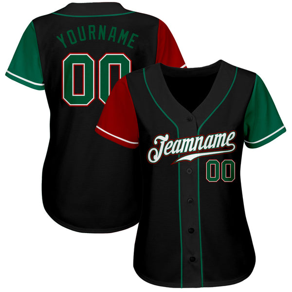 Custom Black Kelly Green-Red Authentic Two Tone Baseball Jersey alternate