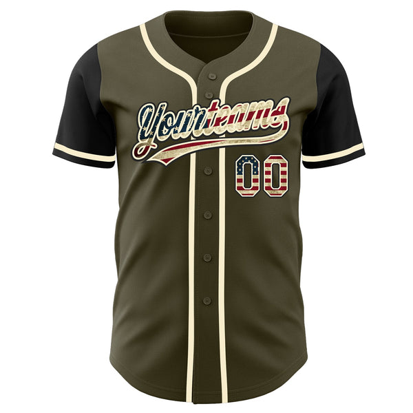 Custom Olive Vintage USA Flag Black-Cream Authentic Salute To Service Two Tone Baseball Jersey alternate