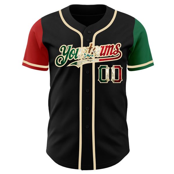 Custom Black Vintage Mexican Flag Kelly Green Red-City Cream Authentic Two Tone Baseball Jersey alternate