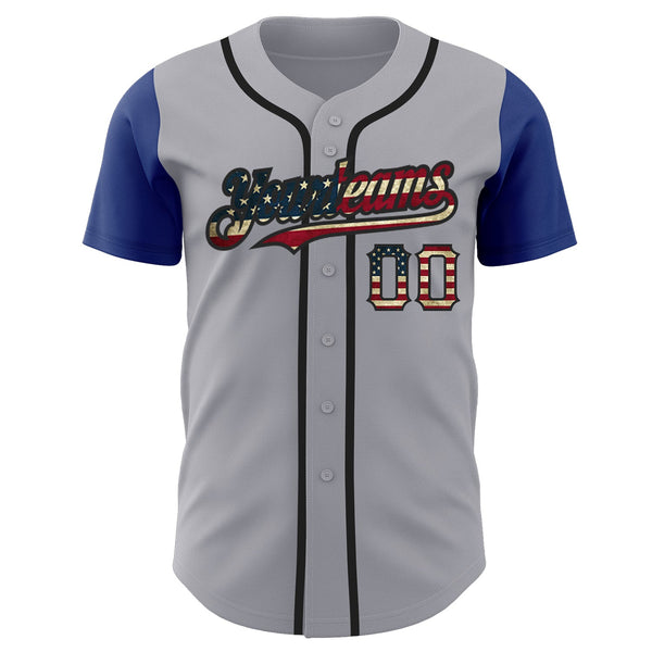 Custom Gray Vintage USA Flag Royal-Black Authentic Two Tone Baseball Jersey alternate