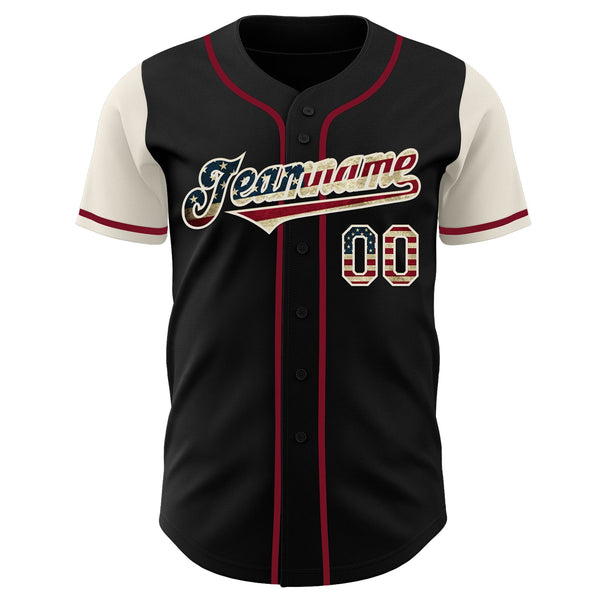 Custom Black Vintage USA Flag Cream-Crimson Authentic Two Tone Baseball Jersey alternate