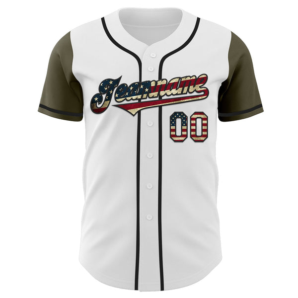 Custom White Vintage USA Flag Black-Olive Authentic Two Tone Baseball Jersey alternate