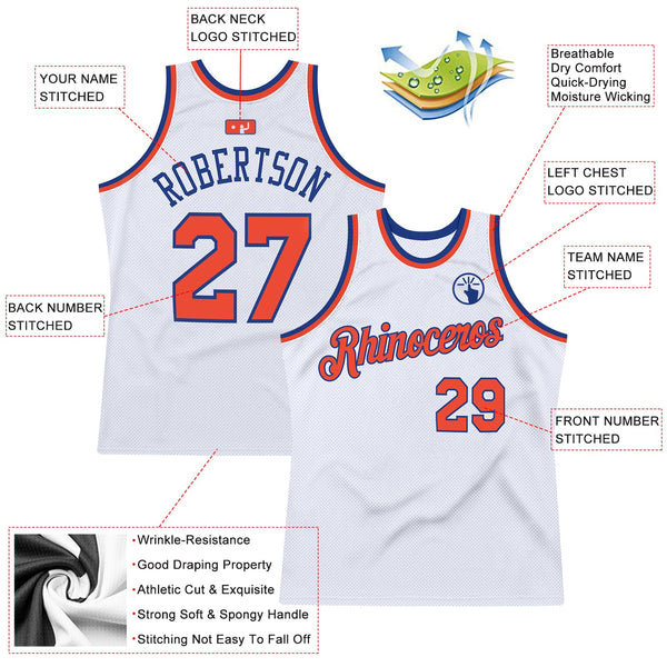 Custom White Orange-Royal Authentic Throwback Basketball Jersey alternate