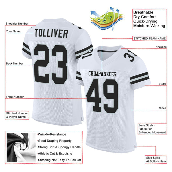 Custom White Black-Silver Mesh Authentic Football Jersey alternate