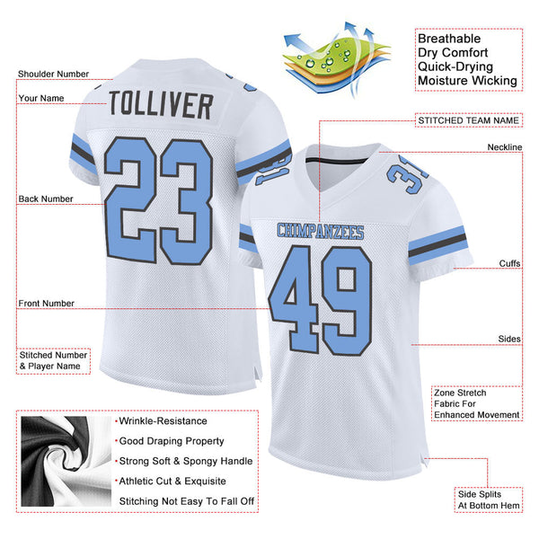 Custom White Light Blue-Steel Gray Mesh Authentic Football Jersey alternate