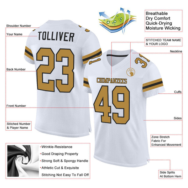 Custom White Old Gold-Black Mesh Authentic Football Jersey alternate