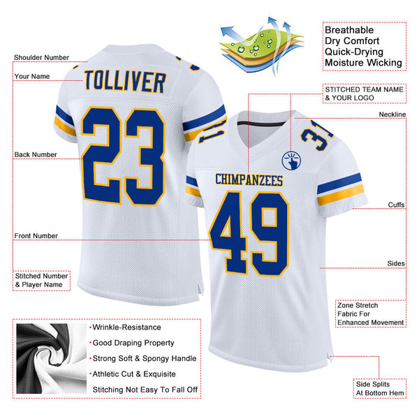 Custom White Royal-Gold Mesh Authentic Football Jersey alternate