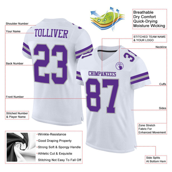 Custom White Purple-Gray Mesh Authentic Football Jersey alternate