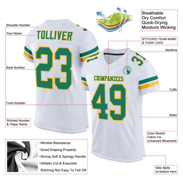 Custom White Kelly Green-Gold Mesh Authentic Football Jersey alternate