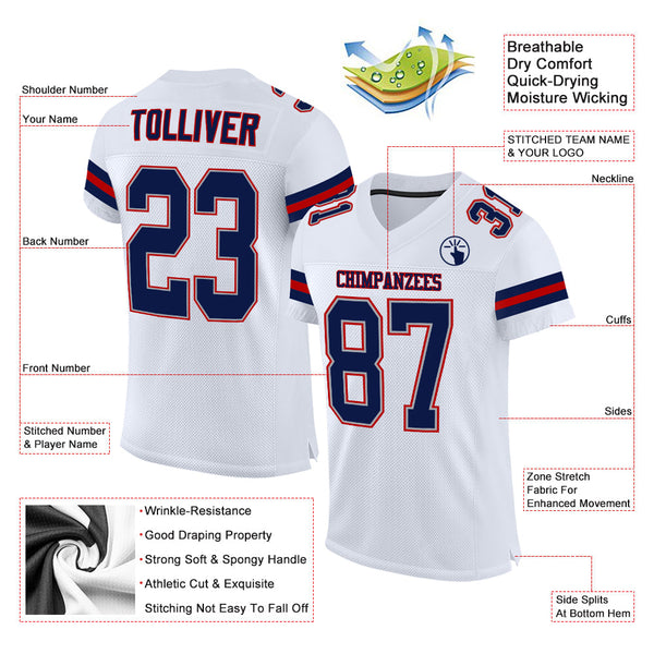 Custom White Navy-Red Mesh Authentic Football Jersey alternate