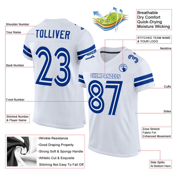 Custom White White-Royal Mesh Authentic Football Jersey alternate