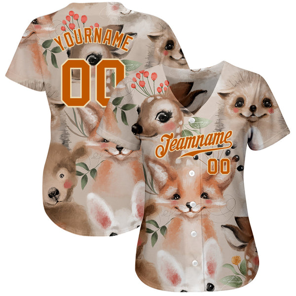 Custom White Texas Orange-Cream 3D Pattern Design Foxes Authentic Baseball Jersey alternate