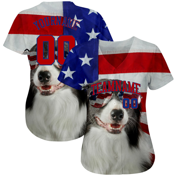 Custom White Red-Royal 3D American Flag Fashion Authentic Baseball Jersey alternate