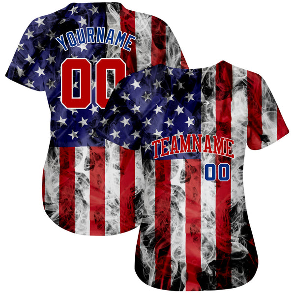 Custom White Red-Royal 3D American Flag Fashion Authentic Baseball Jersey alternate