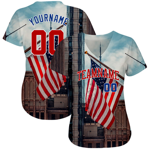 Custom White Red-Royal 3D American Flag Fashion Authentic Baseball Jersey alternate