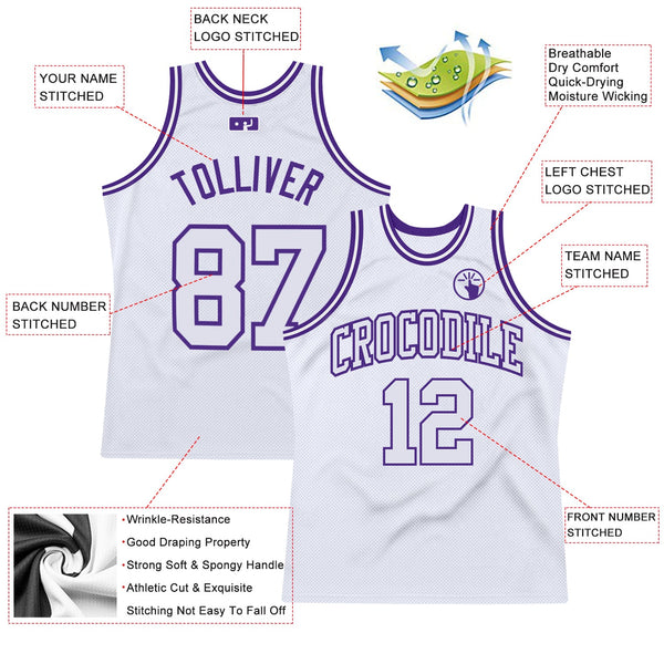 Custom White White-Purple Authentic Throwback Basketball Jersey alternate