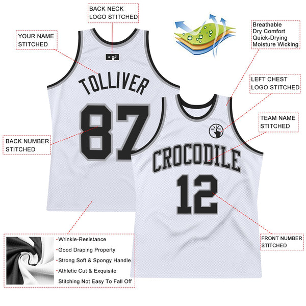 Custom White Black-Gray Authentic Throwback Basketball Jersey alternate