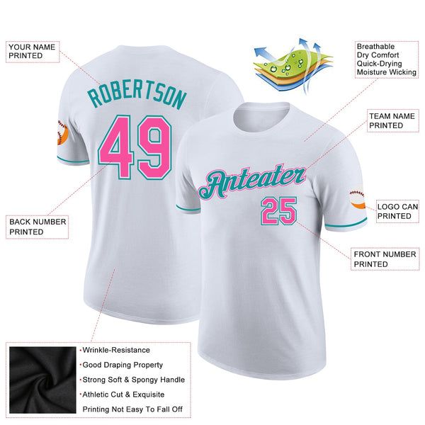 Custom White Pink-Teal Performance T-Shirt alternate
