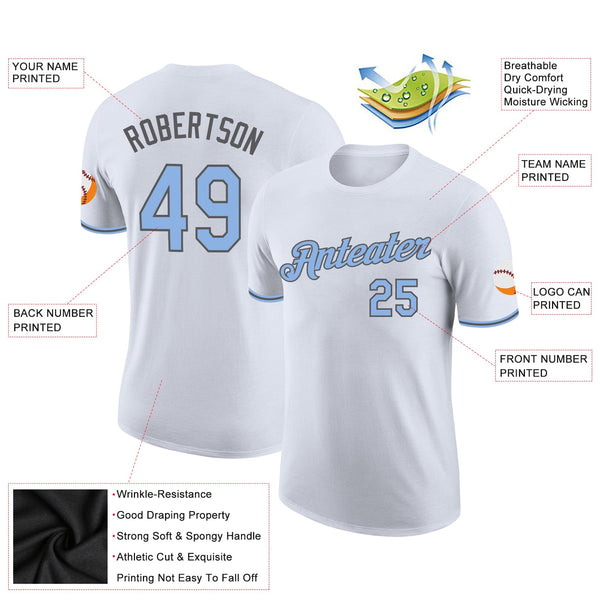 Custom White Light Blue-Steel Gray Performance T-Shirt alternate