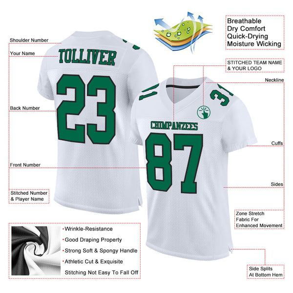 Custom White Kelly Green-Black Mesh Authentic Football Jersey alternate