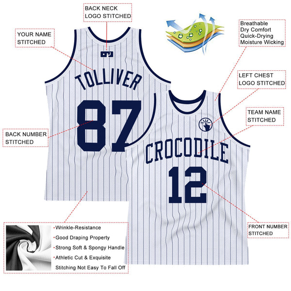 Custom White Navy Pinstripe Navy Authentic Basketball Jersey alternate