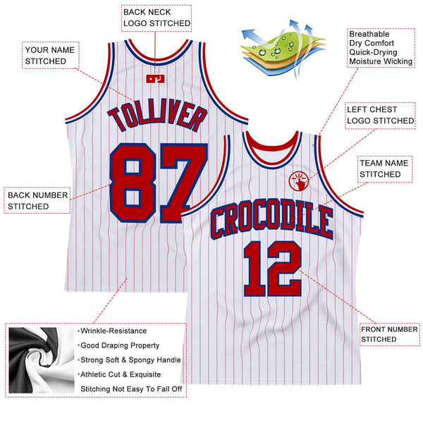 Custom White Red Pinstripe Red-Royal Authentic Basketball Jersey alternate