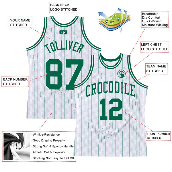 Custom White Kelly Green Pinstripe Kelly Green Authentic Basketball Jersey alternate