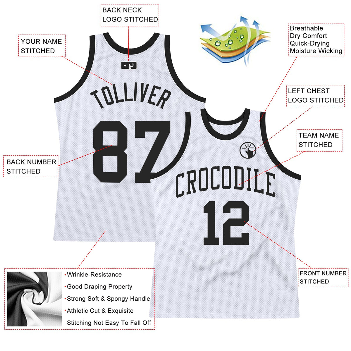 Custom White Black Authentic Throwback Basketball Jersey - Back