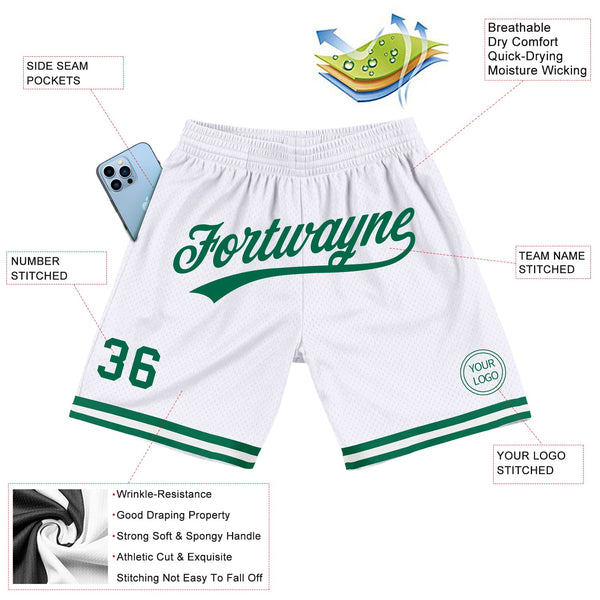 Custom White Kelly Green Authentic Throwback Basketball Shorts alternate