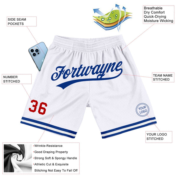 Custom White Red-Royal Authentic Throwback Basketball Shorts alternate