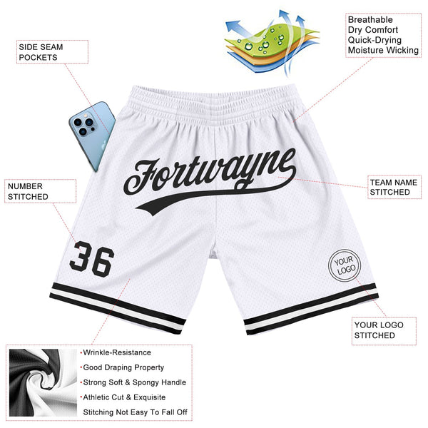 Custom White Black Authentic Throwback Basketball Shorts alternate