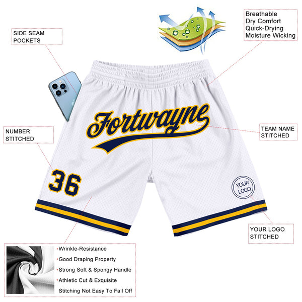 Custom White Navy-Gold Authentic Throwback Basketball Shorts alternate