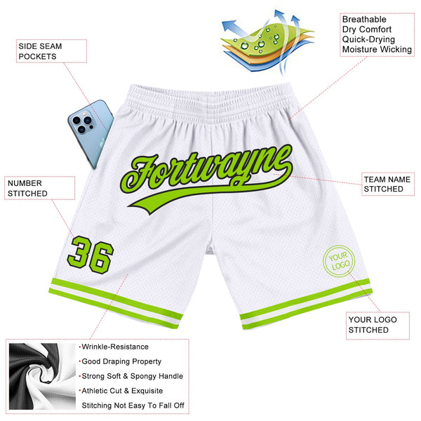 Custom White Neon Green-Black Authentic Throwback Basketball Shorts alternate