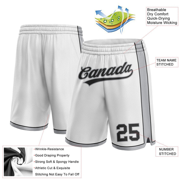 Custom White Black-Gray Authentic Basketball Shorts alternate
