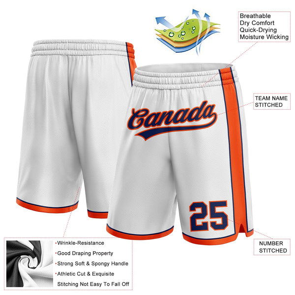 Custom White Navy-Orange Authentic Basketball Shorts alternate