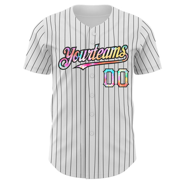 Custom White Black Pinstripe Tie Dye Authentic Baseball Jersey alternate