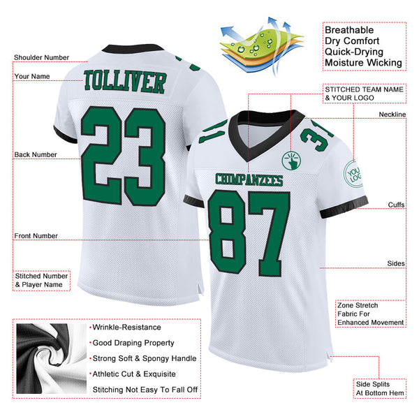 Custom White Kelly Green-Black Mesh Authentic Football Jersey alternate