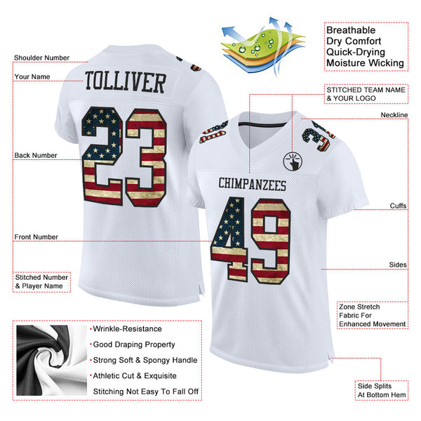 Custom White Vintage USA Flag-Black Mesh Authentic Football Jersey alternate