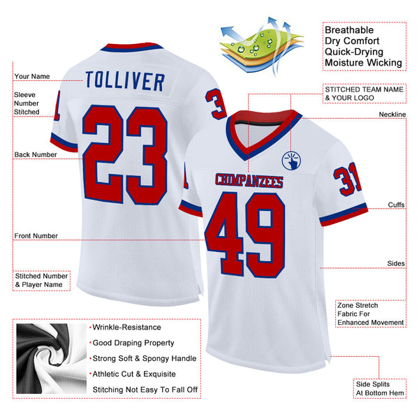 Custom White Red-Royal Mesh Authentic Throwback Football Jersey alternate