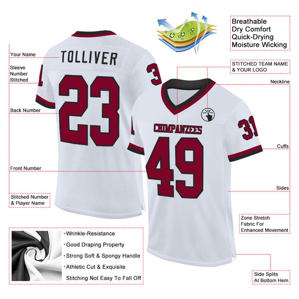 Custom White Maroon-Black Mesh Authentic Throwback Football Jersey alternate